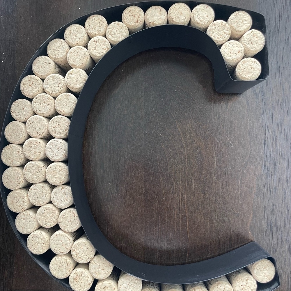 Whimsical Dark Metal Wine Cork Holder Wall Decor - initial “C”